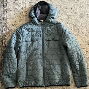 Faherty Atmosphere Hooded Jacket Men's Teal Quilted Puffer Jacket- Reversible